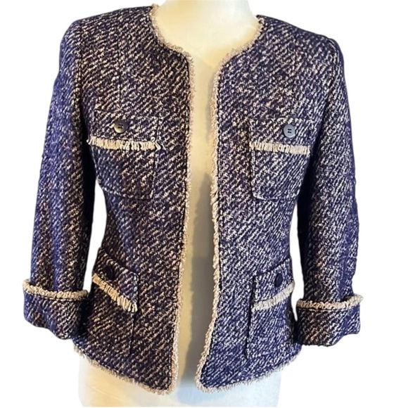 Talbots Purple Tweed Open Front Wool/Mohair/Alpaca Blazer Size 6 - Picture 2 of 10